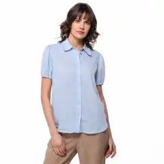 UNIVERSITY CLUB - Camisa Mujer de Rayas Manga corta globo de Algodón