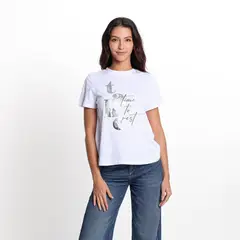 UNIVERSITY CLUB - Camisa Mujer con Estampado Manga corta de Algodón