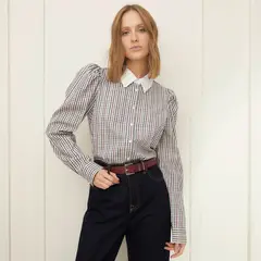 BASEMENT - Camisa Mujer de Cuadros Manga larga globo de Algodón