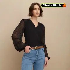 UNIVERSITY CLUB - Blusa Mujer con Bordado Manga larga globo