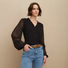 UNIVERSITY CLUB - Blusa Mujer con Bordado Manga larga globo