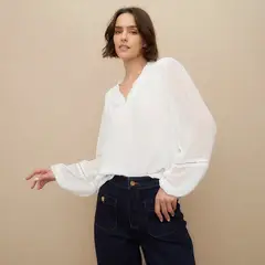 UNIVERSITY CLUB - Blusa Mujer con Bordado Manga larga globo