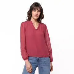 UNIVERSITY CLUB - Blusa Mujer con Bordado Manga larga globo