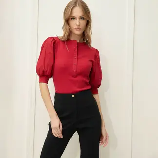 BASEMENT - Blusa Mujer Manga corta globo de Algodón