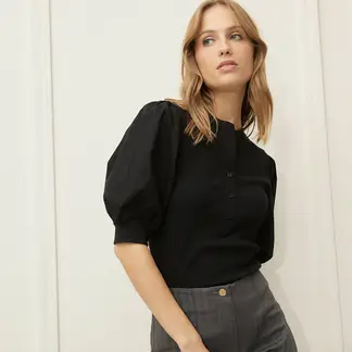 BASEMENT - Blusa Mujer Manga corta globo de Algodón