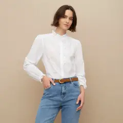 UNIVERSITY CLUB - Blusa Mujer con Bordado Manga larga globo de Algodón