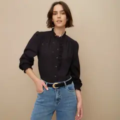 UNIVERSITY CLUB - Blusa Mujer con Bordado Manga larga globo de Algodón
