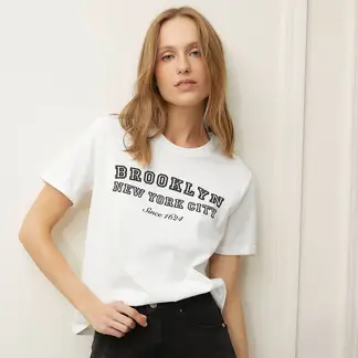 BASEMENT - Camiseta Mujer con Estampado Manga corta de Algodón