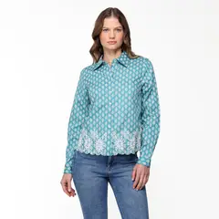 NEWPORT - Camisa Mujer con Bordado Manga larga de Algodón