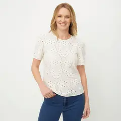 NEWPORT - Camiseta Mujer con Ojalillo Manga corta de Algodón