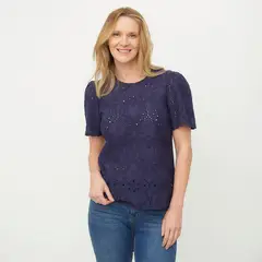 NEWPORT - Camiseta Mujer con Ojalillo Manga corta de Algodón