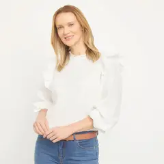 NEWPORT - Blusa Mujer con Bordado Manga larga globo de Algodón