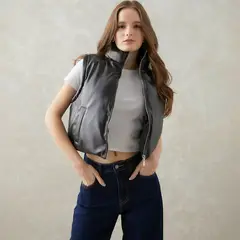 SYBILLA - Chaleco Mujer Efecto cuero