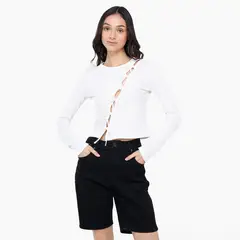 SYBILLA - Camiseta Mujer Anudada Manga corta de Algodón