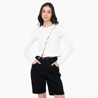 SYBILLA - Camiseta Mujer Anudada Manga corta de Algodón
