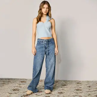 SYBILLA - Jean Wide leg Mujer Tiro medio