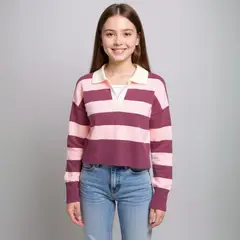 ELV - Saco Con cuello Para Niña de Rayas