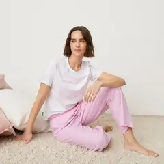 BENETTON - Pijama completa con pantalón Mujer Largo Manga corta de Algodón
