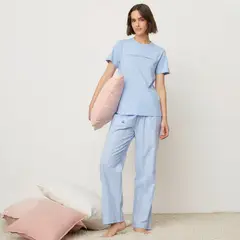 BENETTON - Pijama completa con pantalón Mujer Largo Manga corta de Algodón