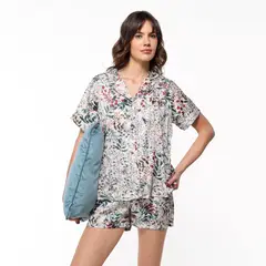 BLU - Pijama completa con Short Mujer Corto Manga corta