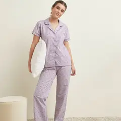 SYBILLA - Pijama completa con pantalón Mujer Largo Manga corta de Algodón