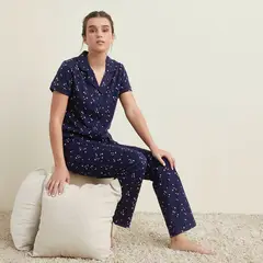SYBILLA - Pijama completa con pantalón Mujer Largo Manga corta de Algodón