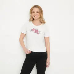 NEWPORT - Camiseta Mujer con Bordado Manga corta de Algodón