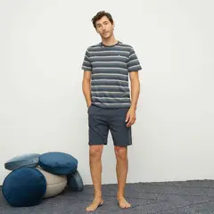 NEWPORT - Pijama Hombre Corto Manga corta de Rayas de Algodón