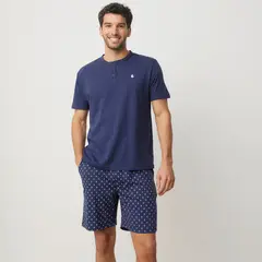 NEWPORT - Pijama Hombre Corto Manga corta con Puntos de Algodón