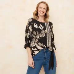 SOUTHLAND - Blusa Mujer con Flores Manga 3/4