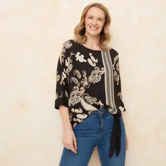 SOUTHLAND - Blusa Mujer con Flores Manga 3/4