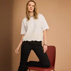 SOUTHLAND - Camisa Mujer Bordado Manga corta de Algodón