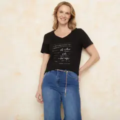 SOUTHLAND - Camiseta Mujer con Lentejuelas Manga corta de Algodón