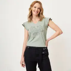 NEWPORT - Camiseta Mujer con Estampado Manga corta de Algodón