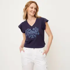 NEWPORT - Camiseta Mujer con Estampado Manga corta de Algodón