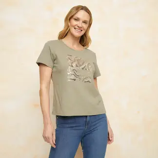 SOUTHLAND - Camiseta Mujer con Estampado Manga corta de Algodón
