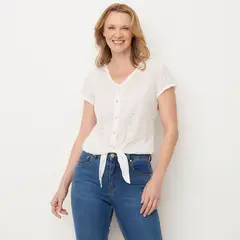 NEWPORT - Camiseta Mujer con Bordado Manga corta de Algodón