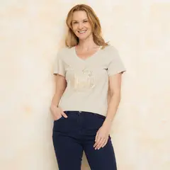 SOUTHLAND - Camiseta Mujer con Estampado Manga corta de Algodón