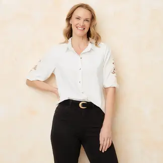 SOUTHLAND - Blusa Mujer con Ojalillo Manga 3/4