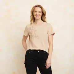 SOUTHLAND - Camiseta Mujer con Bordado Manga corta de Algodón