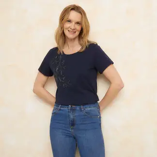 SOUTHLAND - Camiseta Mujer con Bordado Manga corta de Algodón