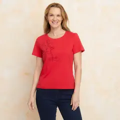 SOUTHLAND - Camiseta Mujer con Bordado Manga corta de Algodón