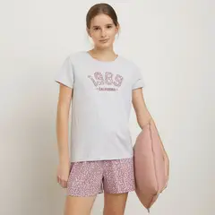 SYBILLA - Camiseta de pijama Mujer Corto Manga corta de Algodón