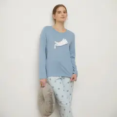 SYBILLA - Camiseta de pijama Mujer Corto Manga larga de Algodón