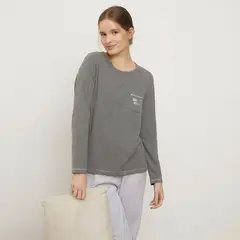 SYBILLA - Camiseta de pijama Mujer Corto Manga larga de Algodón