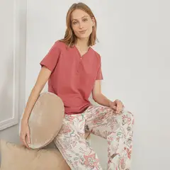 BLU - Camiseta de pijama Mujer Medio Manga corta de Algodón