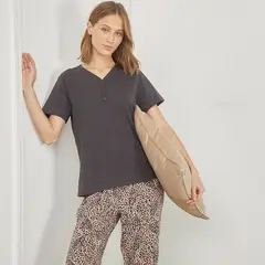 BLU - Camiseta de pijama Mujer Medio Manga corta de Algodón
