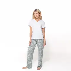 SYBILLA - Pijama completa con pantalón Mujer Largo Manga corta de Algodón