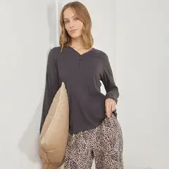 BLU - Camiseta de pijama Mujer Corto Manga larga de Algodón