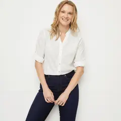 NEWPORT - Camisa Mujer con Bordado Manga 3/4 de Algodón